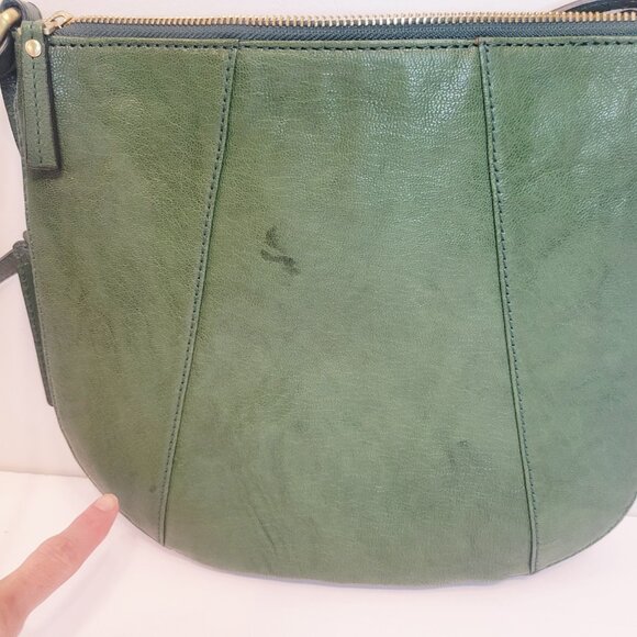 Vtg Fossil Emerald Green Leather Shoulder Hobo Purse Bag Zip Expand READ - Picture 3 of 9